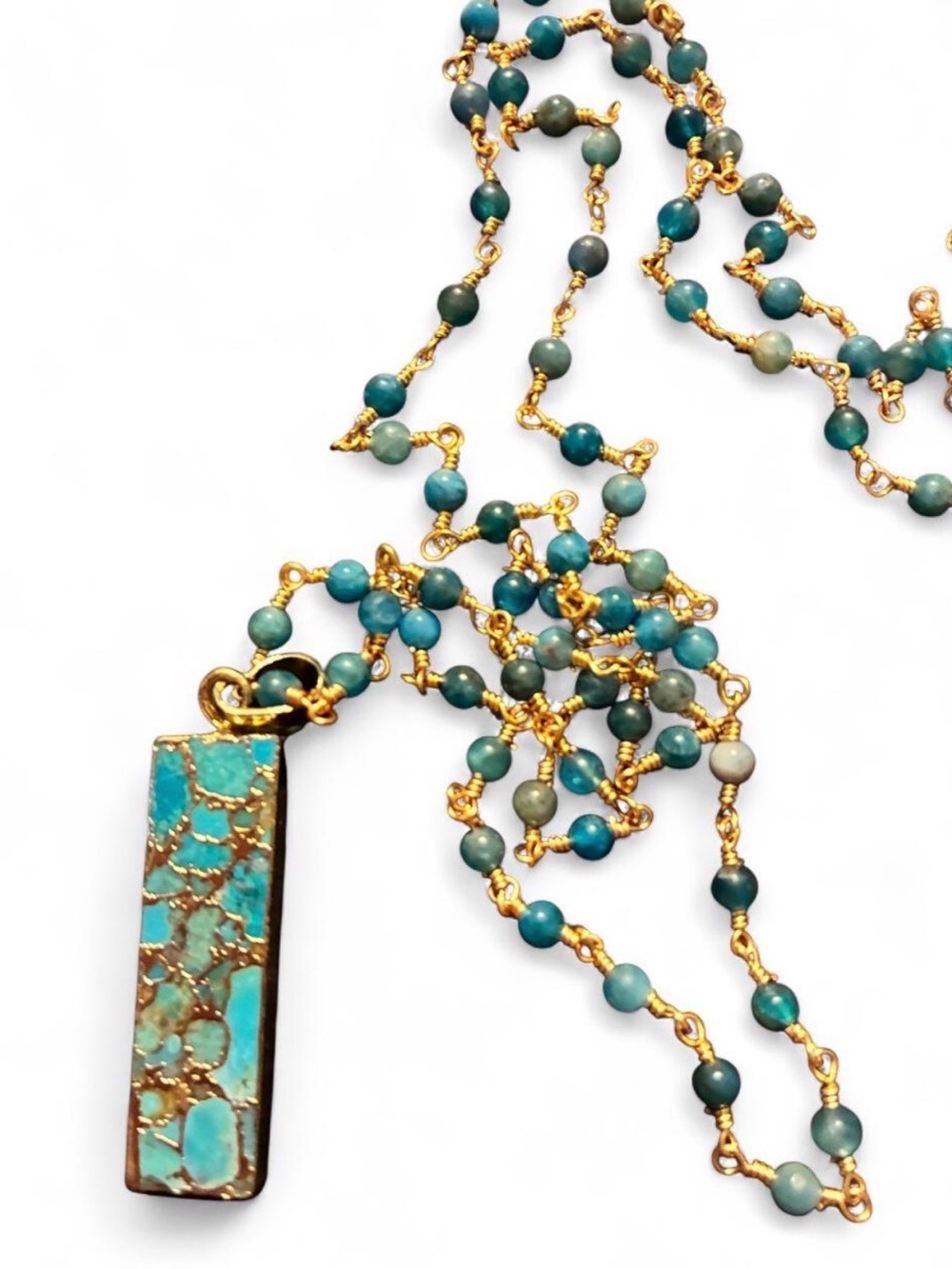 Aviva Stanoff Turquoise Beaded Gold Bar Pendant Necklace